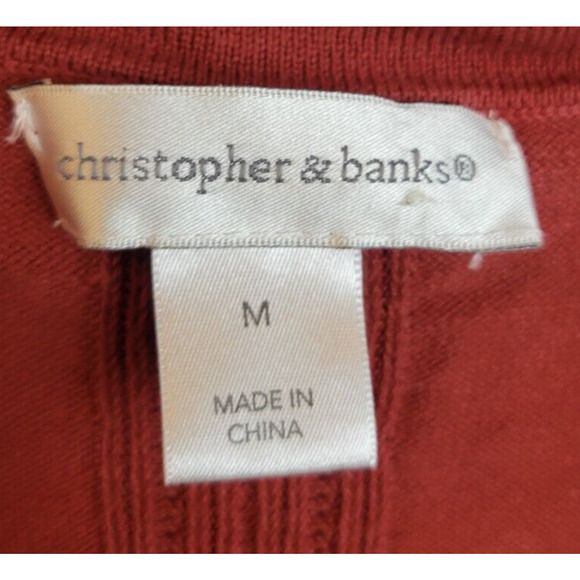 Christopher & Banks Cardigan Sweater Red V-Neck Short Sleeve Women's Size Medium - Picture 3 of 9